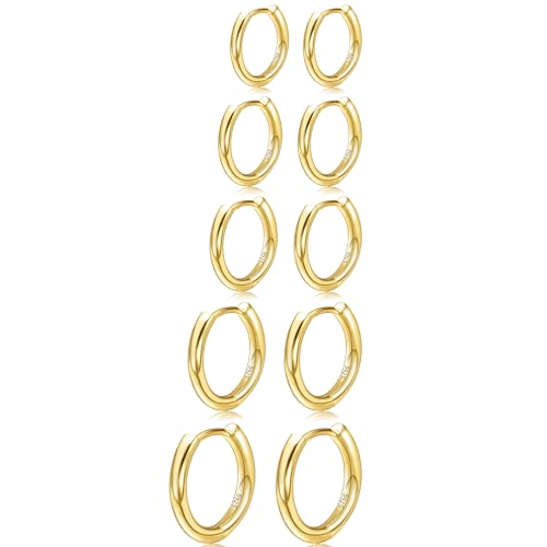 4 Paar kleine Creolen für Damen 925 Silber Post Huggie Creolen Set 18 Karat Gold/Silber Creolen Schläfer Ohrringe für Mädchen Mehrere Piercings Kleine Kugelohrstecker von MOROTOLE