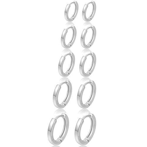 MOROTOLE 4 Paar kleine Creolen für Damen 925 Silber Post Huggie Set 18 Karat Gold/Silber Creolen Schläfer Ohrringe für Mädchen Mehrere Piercings Kleine Kugelohrstecker von MOROTOLE