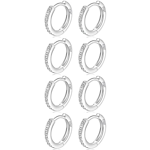 4 Paar kleine Creolen für Damen 925 Silber Post Huggie Creolen Set 18 Karat Gold/Silber Creolen Schläfer Ohrringe für Mädchen Mehrere Piercings Kleine Kugelohrstecker von MOROTOLE