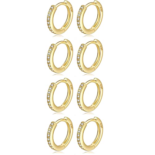 4 Paar kleine Creolen für Damen 925 Silber Post Huggie Creolen Set 18 Karat Gold/Silber Creolen Schläfer Ohrringe für Mädchen Mehrere Piercings Kleine Kugelohrstecker von MOROTOLE