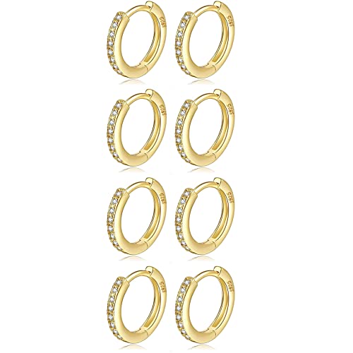 MOROTOLE 4 Paar kleine Creolen für Damen 925 Silber Post Huggie Set 18 Karat Gold/Silber Creolen Schläfer Ohrringe für Mädchen Mehrere Piercings Kleine Kugelohrstecker von MOROTOLE