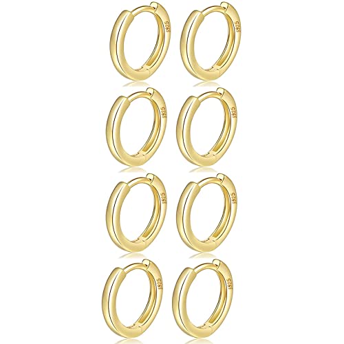 MOROTOLE 4 Paar kleine Creolen für Damen 925 Silber Post Huggie Set 18 Karat Gold/Silber Creolen Schläfer Ohrringe für Mädchen Mehrere Piercings Kleine Kugelohrstecker von MOROTOLE