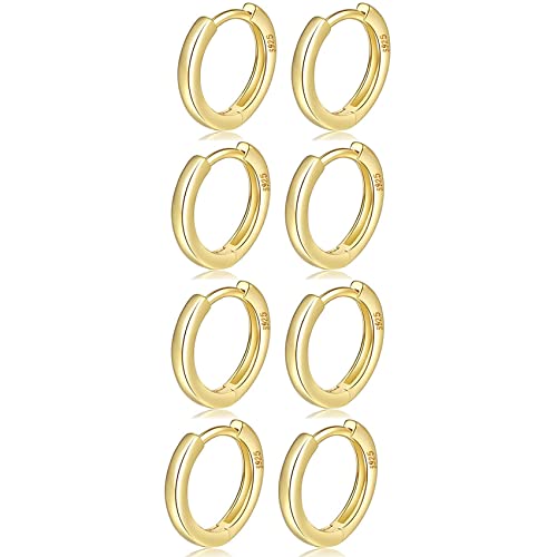 4 Paar kleine Creolen für Damen 925 Silber Post Huggie Creolen Set 18 Karat Gold/Silber Creolen Schläfer Ohrringe für Mädchen Mehrere Piercings Kleine Kugelohrstecker von MOROTOLE