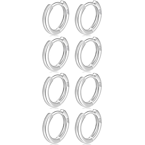MOROTOLE 4 Paar kleine Creolen für Damen 925 Silber Post Huggie Set 18 Karat Gold/Silber Creolen Schläfer Ohrringe für Mädchen Mehrere Piercings Kleine Kugelohrstecker von MOROTOLE
