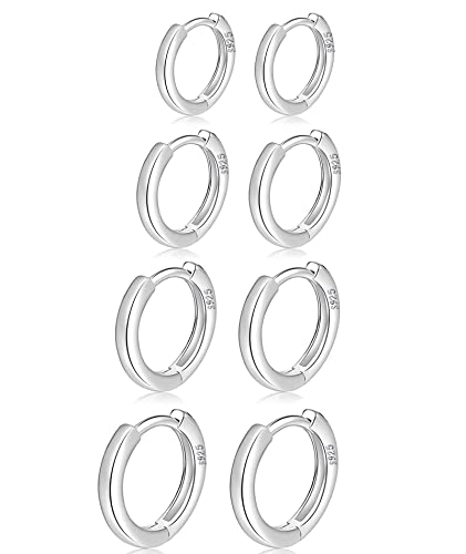 MOROTOLE 4 Paar kleine Creolen für Damen 925 Silber Post Huggie Set 18 Karat Gold/Silber Creolen Schläfer Ohrringe für Mädchen Mehrere Piercings Kleine Kugelohrstecker von MOROTOLE