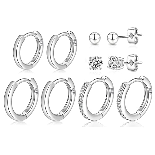 4 Paar kleine Creolen für Damen 925 Silber Post Huggie Creolen Set 18 Karat Gold/Silber Creolen Schläfer Ohrringe für Mädchen Mehrere Piercings Kleine Kugelohrstecker von MOROTOLE