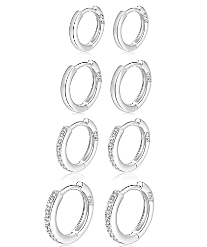 4 Paar kleine Creolen für Damen 925 Silber Post Huggie Creolen Set 18 Karat Gold/Silber Creolen Schläfer Ohrringe für Mädchen Mehrere Piercings Kleine Kugelohrstecker von MOROTOLE