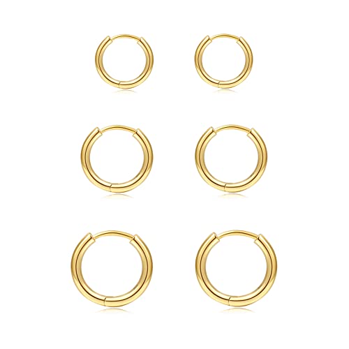 3 Paar Creolen 14 Karat vergoldet Huggie 925 Sterling Silber Kleine Creolen Set Winzige Zirkonia Knorpelohrringe für Damen von MOROTOLE