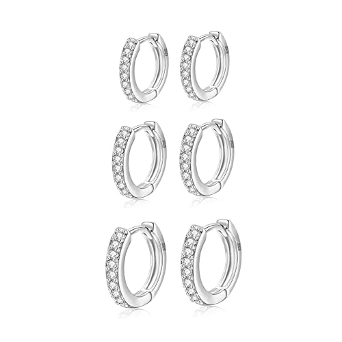 6 Paar Creolen 14 Karat vergoldet Huggie Creolen 925 Sterling Silber Kleine Creolen Set Winzige Zirkonia Knorpelohrringe für Damen von MOROTOLE