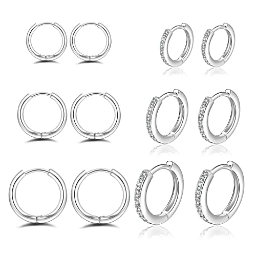 6 Paar Creolen 14 Karat vergoldet Huggie Creolen 925 Sterling Silber Kleine Creolen Set Winzige Zirkonia Knorpelohrringe für Damen von MOROTOLE