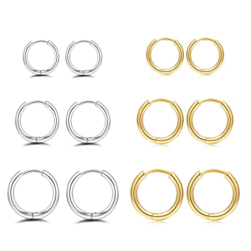 6 Paar Creolen 14 Karat vergoldet Huggie Creolen 925 Sterling Silber Kleine Creolen Set Winzige Zirkonia Knorpelohrringe für Damen von MOROTOLE