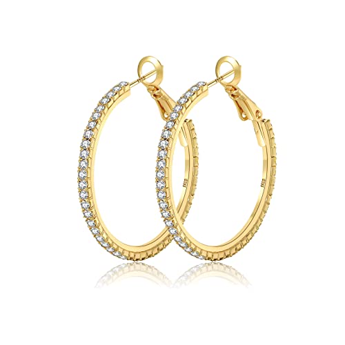 MOROTOLE 14K Gold Strass Ohrringe - Mode Dünn Groß Reifen Hypoallergen für Frauen Mädchen - Schmuck Geschenke 20/30/40/50/60/70mm von MOROTOLE