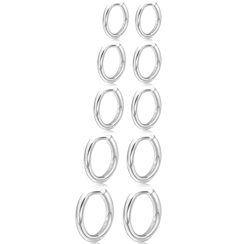 MOROTOLE 4 Paar kleine Creolen für Damen 925 Silber Post Huggie Set 18 Karat Gold/Silber Creolen Schläfer Ohrringe für Mädchen Mehrere Piercings Kleine Kugelohrstecker von MOROTOLE