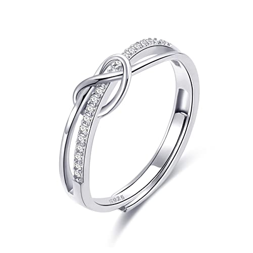 MOROTOLE 925 Sterling Silber Ringe für Frauen, Love Knot Ringe Einstellbare Daumen Ringe Einstellung CZ gekreuzte Ringe für Mädchen Schwester Freunde Urlaub Schmuck Geschenke für Sie von MOROTOLE