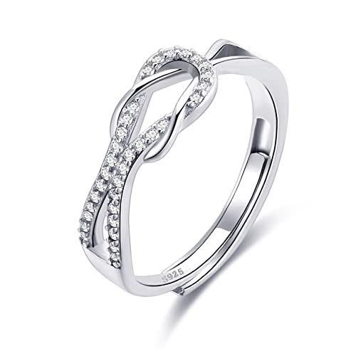 MOROTOLE 925 Sterling Silber Ringe für Frauen, Love Knot Ringe Einstellbare Daumen Ringe Einstellung CZ gekreuzte Ringe für Mädchen Schwester Freunde Urlaub Schmuck Geschenke für Sie von MOROTOLE