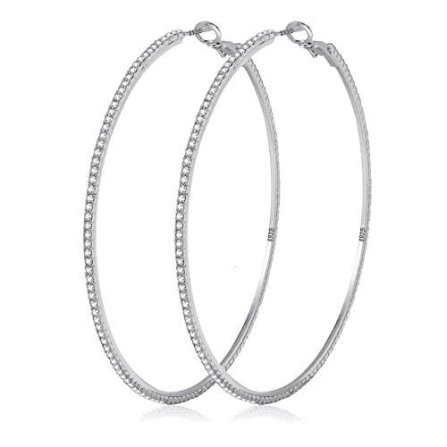 MOROTOLE 925 Sterling Silber Strass Hoop Ohrringe Mode dünn Silber Strass Hoops Hypoallergene große Silber Hoops Ohrringe für Frauen Mädchen Schmuck Geschenke 20/30/40/50/60/70mm Silber Creolen von MOROTOLE