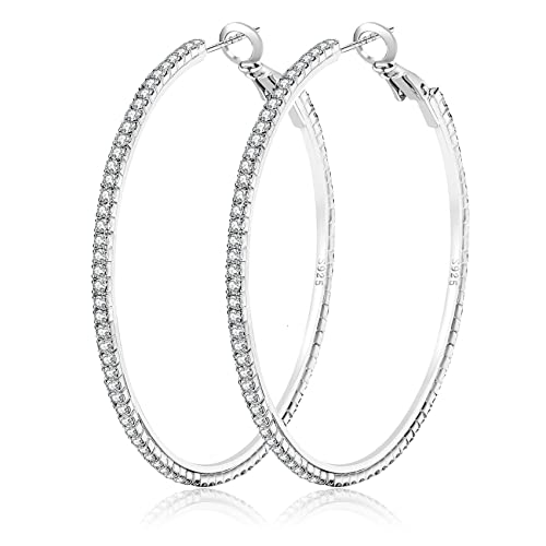 MOROTOLE 925 Sterling Silber Strass Hoop Ohrringe Mode dünn Silber Strass Hoops Hypoallergene große Silber Hoops Ohrringe für Frauen Mädchen Schmuck Geschenke 20/30/40/50/60/70mm Silber Creolen von MOROTOLE