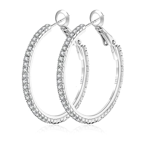 MOROTOLE 925 Sterling Silber Strass Hoop Ohrringe Mode dünn Silber Strass Hoops Hypoallergene große Silber Hoops Ohrringe für Frauen Mädchen Schmuck Geschenke 20/30/40/50/60/70mm Silber Creolen von MOROTOLE