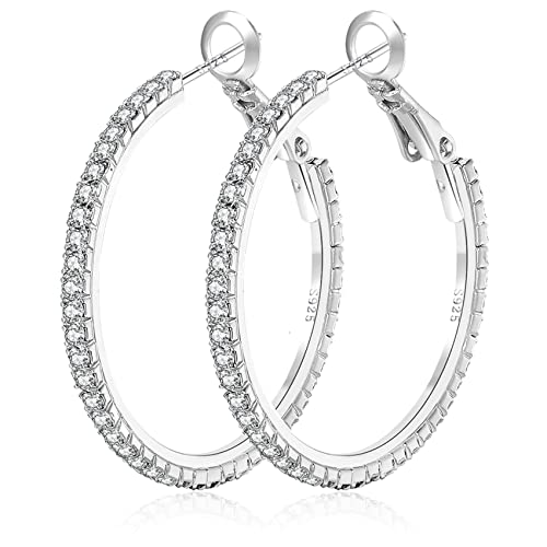 MOROTOLE 925 Sterling Silber Strass Hoop Ohrringe Mode dünn Silber Strass Hoops Hypoallergene große Silber Hoops Ohrringe für Frauen Mädchen Schmuck Geschenke 20/30/40/50/60/70mm Silber Creolen von MOROTOLE