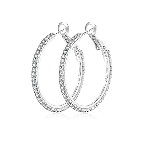 MOROTOLE 925 Sterling Silber Strass Hoop Ohrringe Mode dünn Silber Strass Hoops Hypoallergene große Silber Hoops Ohrringe für Frauen Mädchen Schmuck Geschenke 20/30/40/50/60/70mm Silber Creolen von MOROTOLE