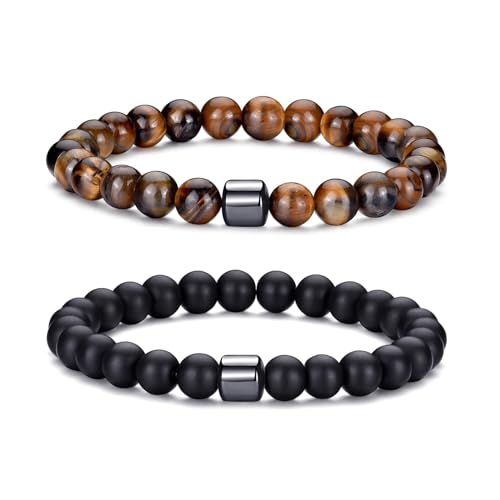 MOROTOLE Armband Herren, 8 mm Tigerauge Lavastein Armbänder für Herren Set Naturstein Perlenarmband Männer Schmuck Geschenke von MOROTOLE