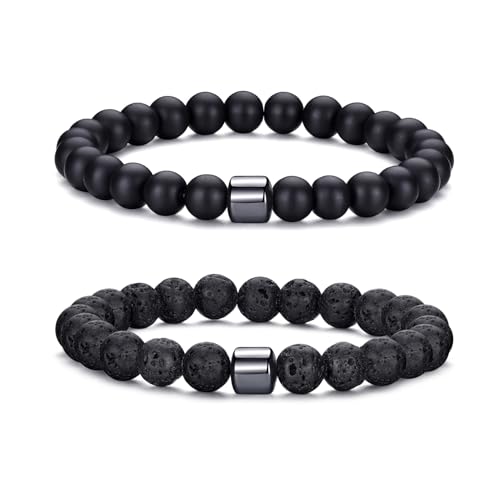 MOROTOLE Armband Herren, 8 mm Tigerauge Lavastein Armbänder für Herren Set Naturstein Perlenarmband Männer Schmuck Geschenke von MOROTOLE