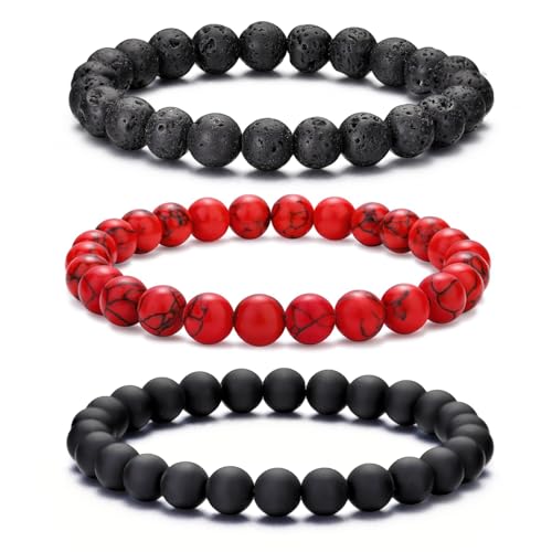MOROTOLE Armband Herren, 8 mm Tigerauge Lavastein Armbänder für Herren Set Naturstein Perlenarmband Männer Schmuck Geschenke von MOROTOLE