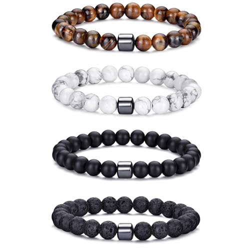 MOROTOLE Armband Herren, 8 mm Tigerauge Lavastein Armbänder für Herren Set Naturstein Perlenarmband Männer Schmuck Geschenke von MOROTOLE