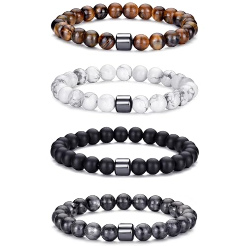 MOROTOLE Armband Herren, 8 mm Tigerauge Lavastein Armbänder für Herren Set Naturstein Perlenarmband Männer Schmuck Geschenke von MOROTOLE