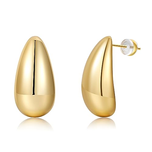 MOROTOLE Chunky Gold Hoop Earrings für Frauen Leichtgewicht Hypoallergen Hollow Ohrringe Teardrop Earrings Ohrring Dupes für Frauen Trendy von MOROTOLE