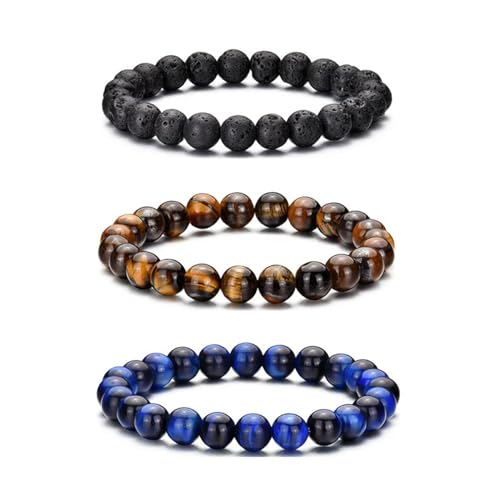 MOROTOLE Armband Herren, 8 mm Tigerauge Lavastein Armbänder für Herren Set Naturstein Perlenarmband Männer Schmuck Geschenke von MOROTOLE