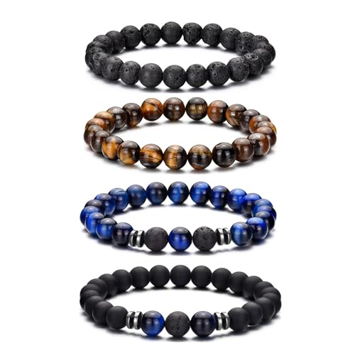 MOROTOLE Armband Herren, 8 mm Tigerauge Lavastein Armbänder für Herren Set Naturstein Perlenarmband Männer Schmuck Geschenke von MOROTOLE