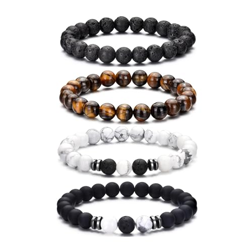 MOROTOLE Armband Herren, 8 mm Tigerauge Lavastein Armbänder für Herren Set Naturstein Perlenarmband Männer Schmuck Geschenke von MOROTOLE