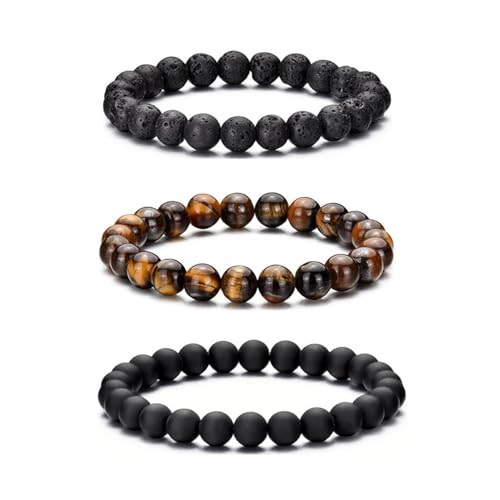 MOROTOLE Armband Herren, 8 mm Tigerauge Lavastein Armbänder für Herren Set Naturstein Perlenarmband Männer Schmuck Geschenke von MOROTOLE