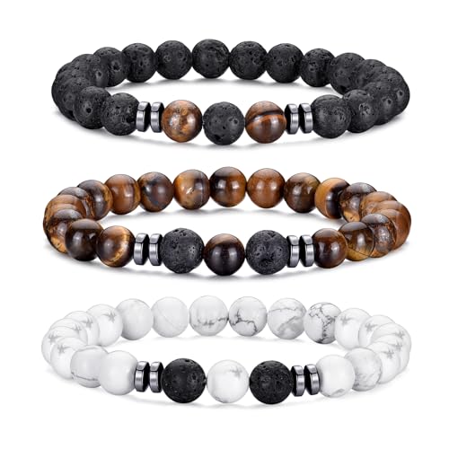 MOROTOLE Armband Herren, 8 mm Tigerauge Lavastein Armbänder für Herren Set Naturstein Perlenarmband Männer Schmuck Geschenke von MOROTOLE