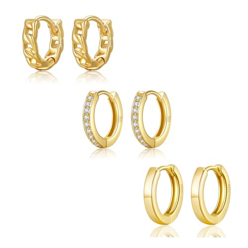 MOROTOLE Ohrringe Silber 925, 3 Paaren Gold Creolen Silber 925 Anti-Allergie 18K Vergoldet Ohrringe Damen und Ohrstecker Gold Hypoallergen Cubic Zirkonia Ohrstecker Set Ohrstecker Silber 925 Set von MOROTOLE