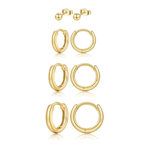 MOROTOLE Ohrringe Silber 925, 4 Paaren Gold Creolen Silber 925 Anti-Allergie 18K Vergoldet Ohrringe Damen und Ohrstecker Gold Hypoallergen Cubic Zirkonia Ohrstecker Set Creolen Gold Schmuck Damen von MOROTOLE