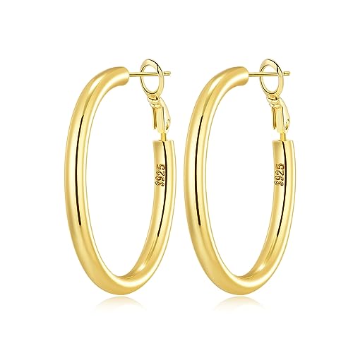 MOROTOLE Thick Gold Hoop Ohrringe für Frauen 14k Gold vergoldet Hoops Große Gold Hoop Ohrringe Lightweight Hypoallergen Chunky Gold Hoops von MOROTOLE