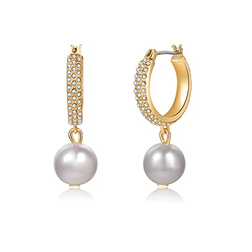 Perlen-Tropfen-Ohrringe 925er Sterlingsilber-Creolen Handverlesene Barockperlen 14 Karat Vergoldete Weiße Süßwasserperlen Vintage Huggie-Ohrringe für Frauen von MOROTOLE