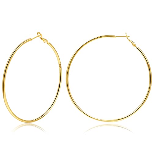 Creolen aus Sterling Silber,Gold Silber große Creolens für Damen 14 Karat echt Vergoldet Große Dünne Hypoallergen Kreis Endlose Creolen, 20/30/40/50/60/70 mm für Mädchen von MOROTOLE