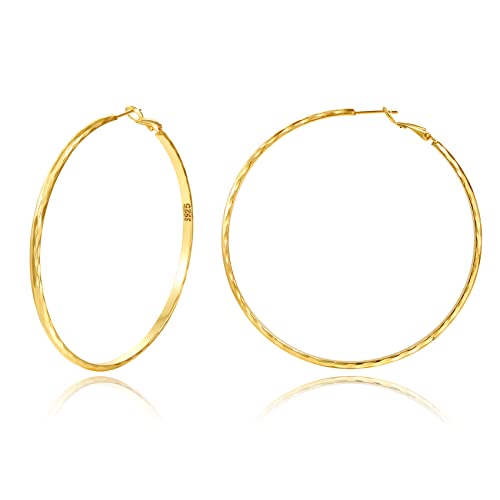 Creolen aus Sterling Silber,Gold Silber große Creolens für Damen 14 Karat echt Vergoldet Große Dünne Hypoallergen Kreis Endlose Creolen, 20/30/40/50/60/70 mm für Mädchen von MOROTOLE