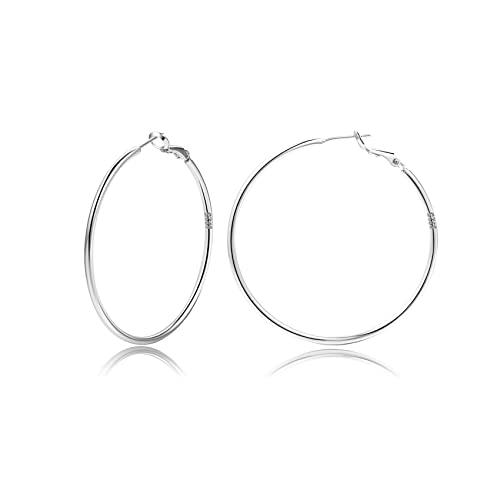 Creolen aus Sterling Silber,Gold Silber große Creolens für Damen 14 Karat echt Vergoldet Große Dünne Hypoallergen Kreis Endlose Creolen, 20/30/40/50/60/70 mm für Mädchen von MOROTOLE