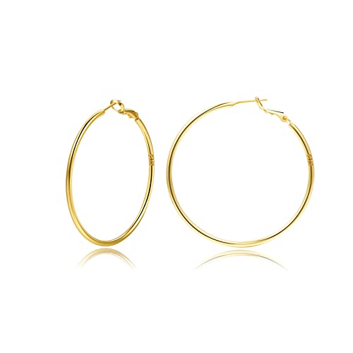 Creolen aus Sterling Silber,Gold Silber große Creolens für Damen 14 Karat echt Vergoldet Große Dünne Hypoallergen Kreis Endlose Creolen, 20/30/40/50/60/70 mm für Mädchen von MOROTOLE