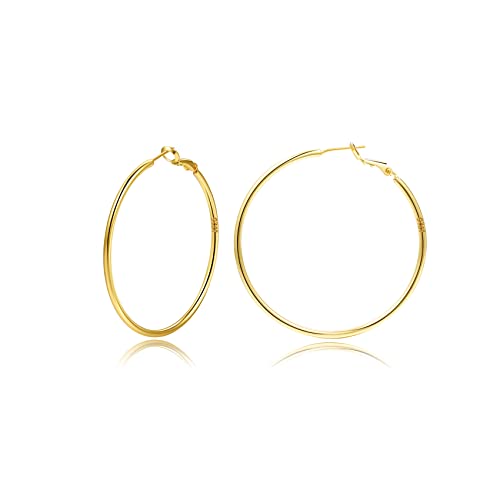 Creolen aus Sterling Silber,Gold Silber große Creolens für Damen 14 Karat echt Vergoldet Große Dünne Hypoallergen Kreis Endlose Creolen, 20/30/40/50/60/70 mm für Mädchen von MOROTOLE