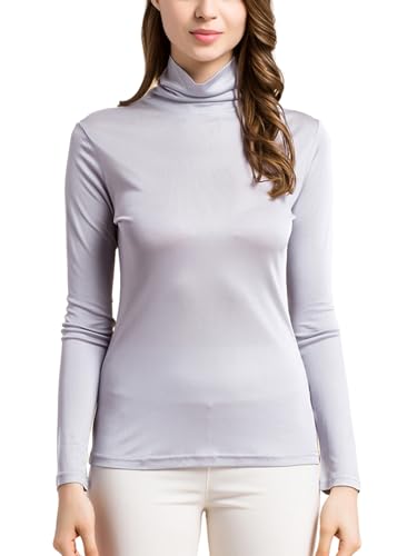 MOROUTLINE Seiden-Top, Rollkragen, langärmelig, Seiden-T-Shirt, ultraweich, Thermo-Schicht, schmale Bluse mit hohem Kragen, Silbergrau, X-Groß MOROUTLINE Seiden-Top, Rollkragen, langärmelig, Seiden-T-Shirt, ultraweich, Thermo-Schicht, schmale Bluse mit hohem Kragen, Silbergrau, X-Groß von MOROUTLINE