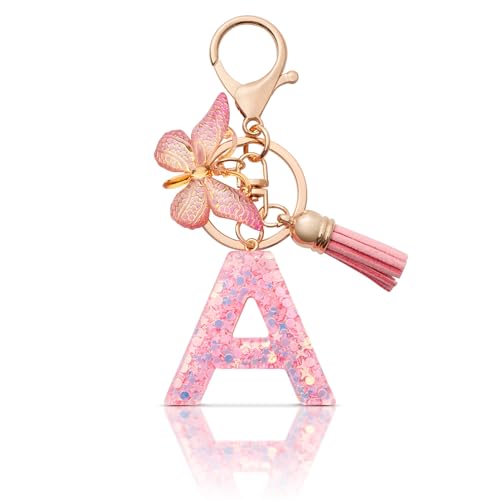 MORSUNBELA Schlüsselanhänger A Mädchen Buchstabe Schlüsselanhänger mit Anfangsbuchstabe Schmetterling Keychain für Damen Frau von MORSUNBELA