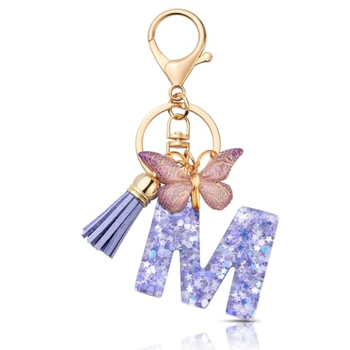 MORSUNBELA Schlüsselanhänger Anfangsbuchstabe Autoschlüssel Anhänger mit Buchstabe Autoschlüsselanhänger Schmetterling für mädchen damen von MORSUNBELA