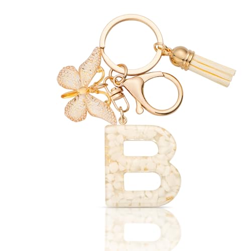 MORSUNBELA Schlüsselanhänger B Buchstabe Mädchen Geschenke Schlüsselanhänger mit Buchstaben Anfangsbuchstabe Schmetterling Keychain Letter für Frauen Damen von MORSUNBELA