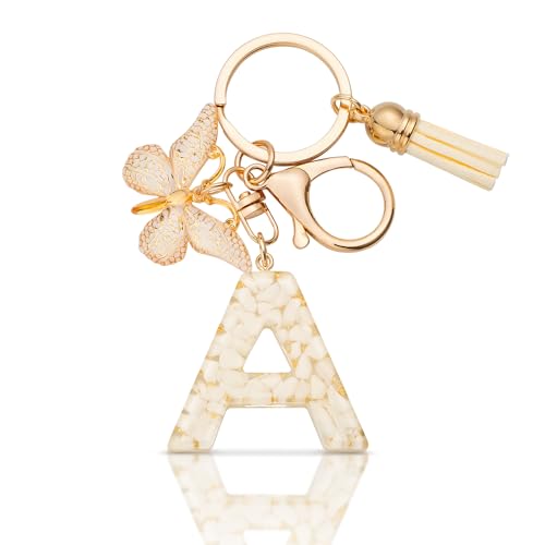 MORSUNBELA Schlüsselanhänger Buchstabe A Mädchen Geschenke Schlüsselanhänger mit Buchstaben Anfangsbuchstabe Schmetterling Keychain Letter für Frauen Damen von MORSUNBELA