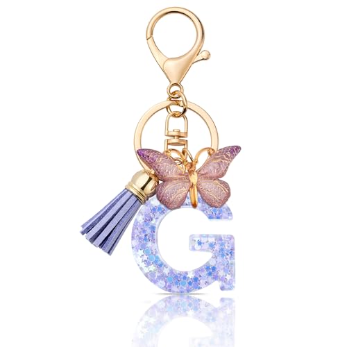 MORSUNBELA Schlüsselanhänger Buchstabe Frauen Autoschlüssel Anhänger mit Anfangsbuchstabe Autoschlüsselanhänger Schmetterling für mädchen von MORSUNBELA